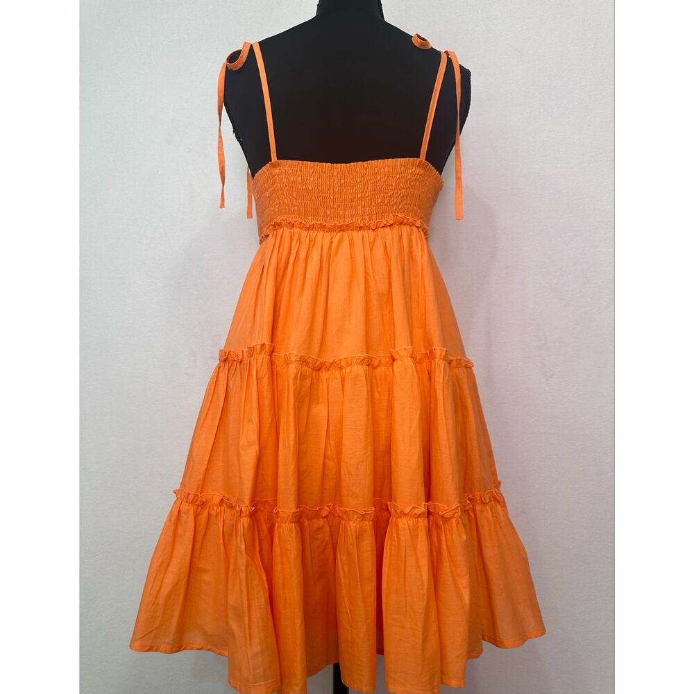 NWT Miss Ord Orange Tiered Ruffle Mini Dress Adjustable Tie Straps Size XS - Picture 4 of 11